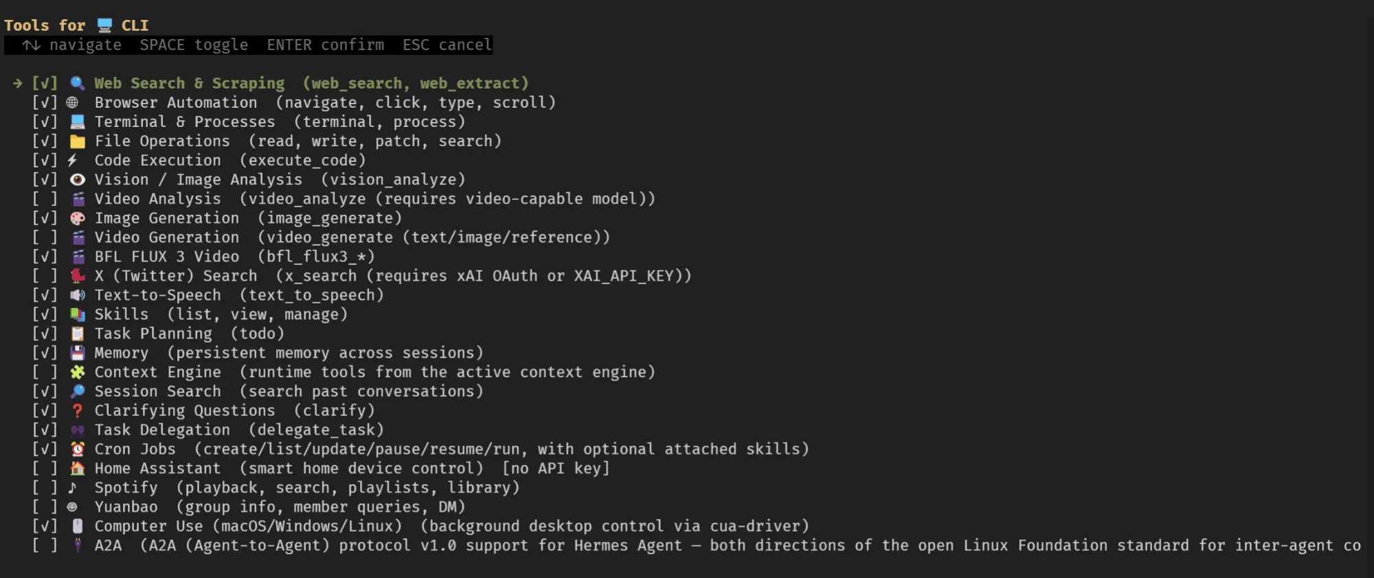 tool list for cli